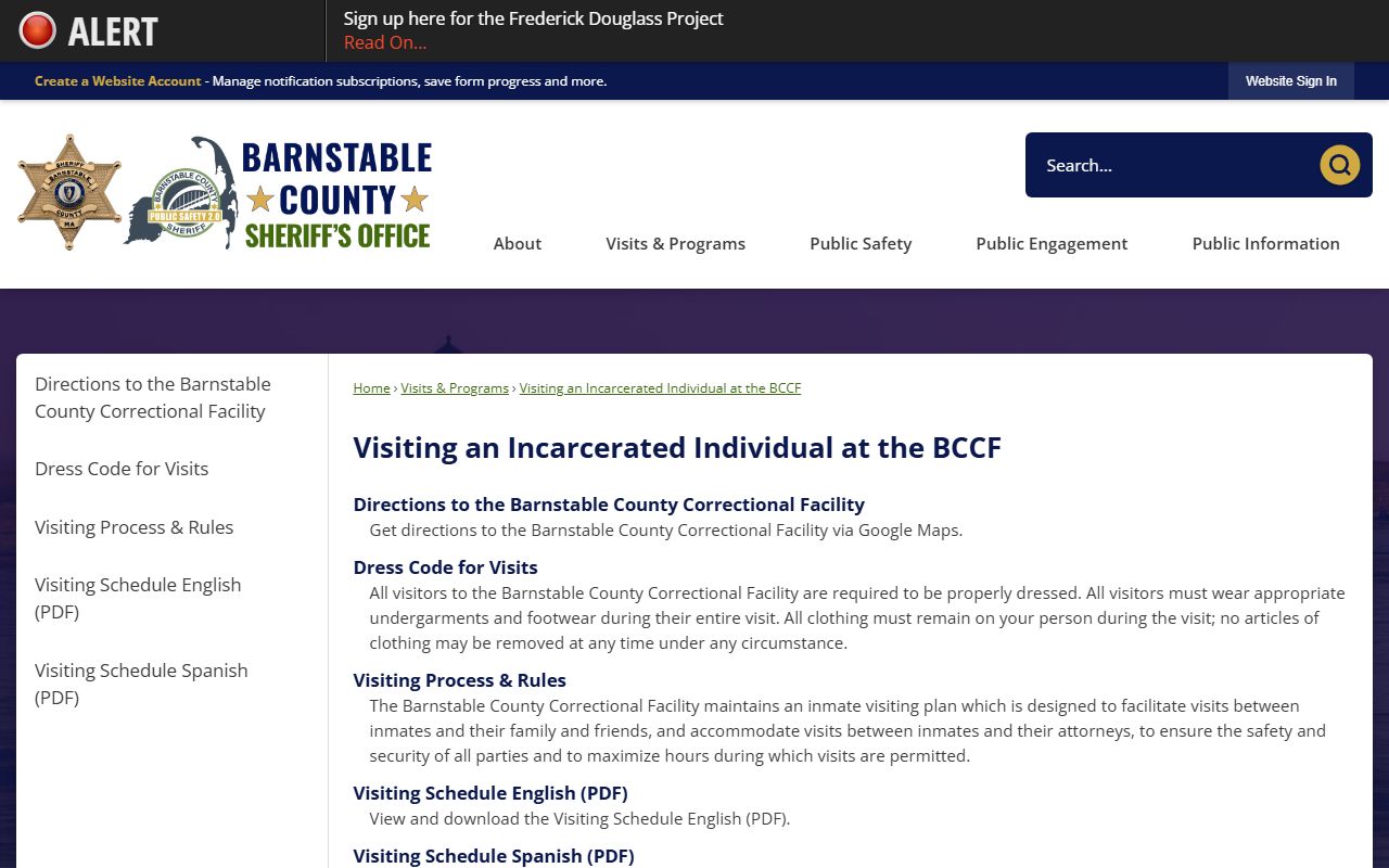Barnstable County Correctional Facility visits for Nantucket County inmates