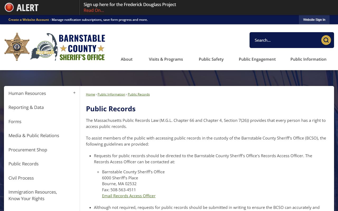 BCSO public records page for Nantucket County booking photo requests