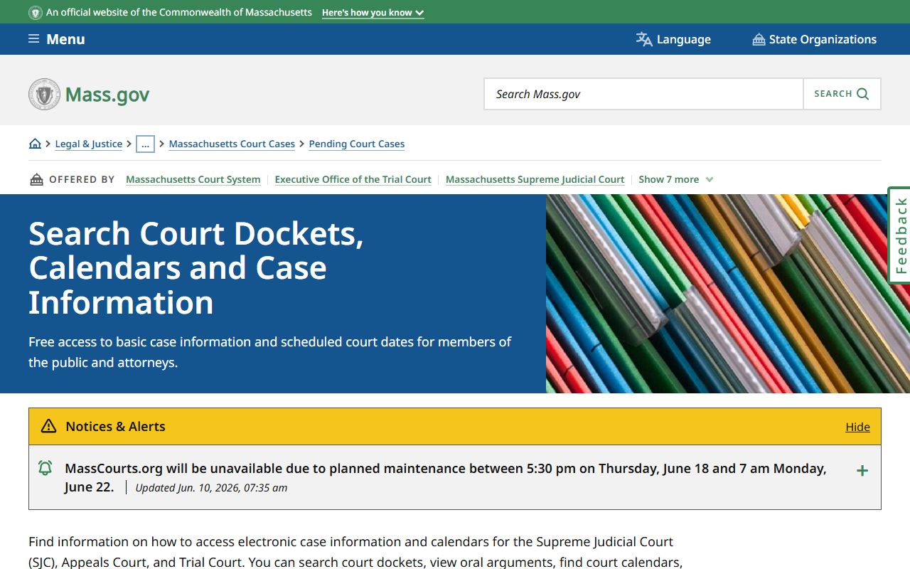 Mass.gov court search page for Nantucket County court records after arrest
