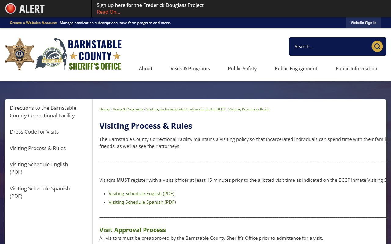 Nantucket County inmate visitation approval process at Barnstable facility